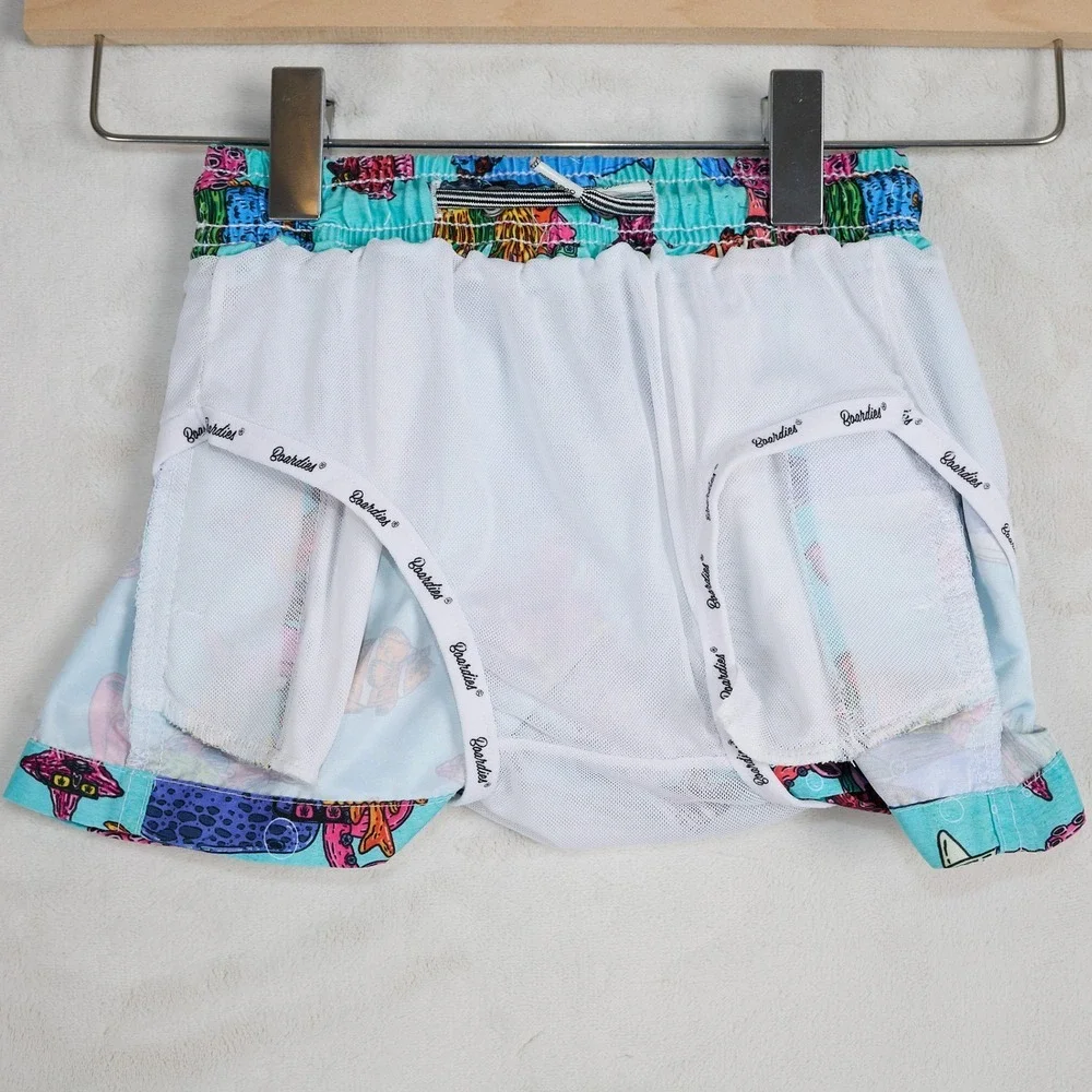 Boardies Apparel Kids Aqua Blue Sea Creature Liner Swim Trunks Size 1-2 Years